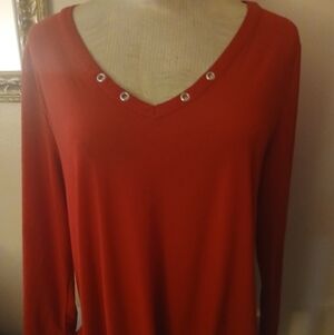 89th & Madison Red Long Sleeve Top with Silver Accents